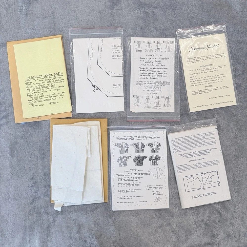 7 VTG Patchwork Quilted Jacket Sewing Pattern Lot Marinda Brown Yours Truly 70s